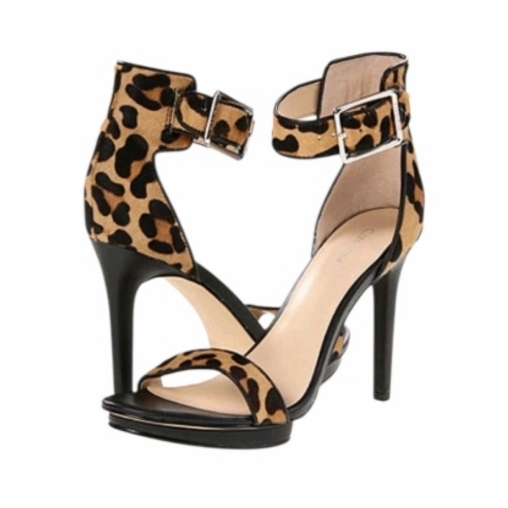 Leopard Print Ankle Strap High Heel Sandals - Women's
